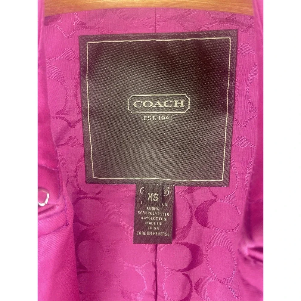 Coach Pink Trench Coat Womens XS Belted Double Breasted Cotton Jacket - Picture 3 of 8